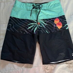 Billabong Aqua and Black Skorts with Vibrant Print